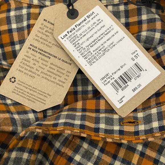 Prana Men's Los Feliz Long Sleeved Flannel Shirt NEW Size Small Standard Fit - Picture 2 of 6